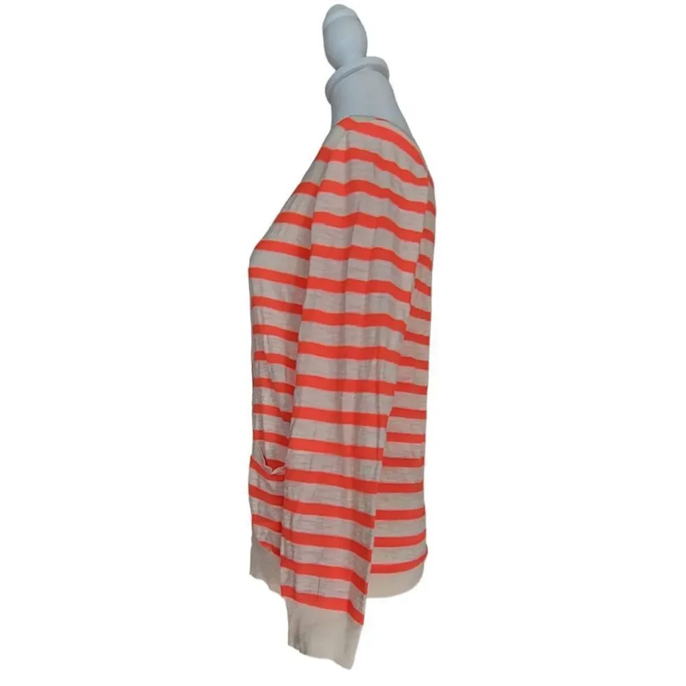J. Crew Sweater Cardigan Women's Small Orange Cream Striped Long Sleeve Cotton